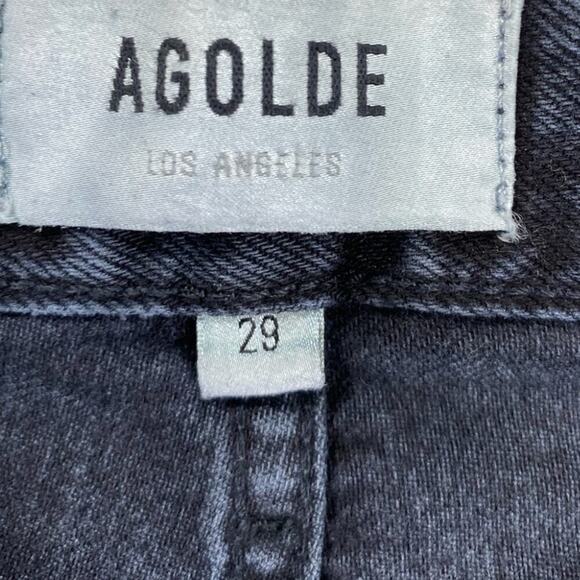 NWT AGOLDE Riley High Rise Crop Jeans Size 29 – Washed Black Distressed Raw Hem - Picture 9 of 11
